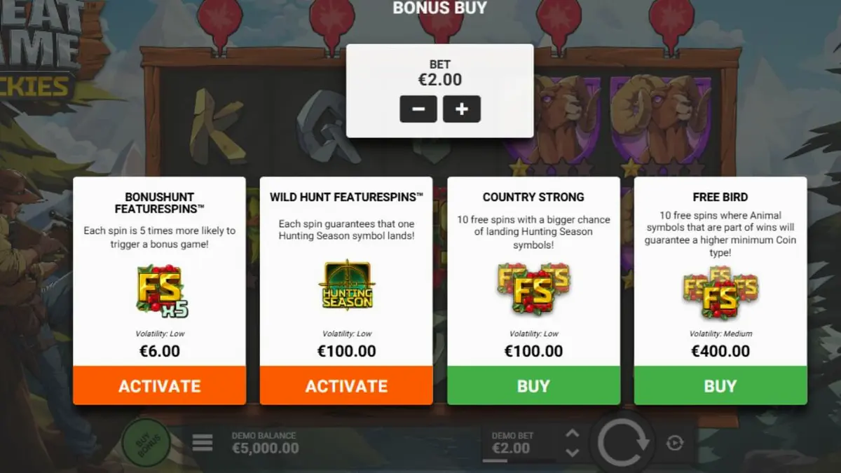 Great Game Rockies slot machine interface na may tema ng kabundukan